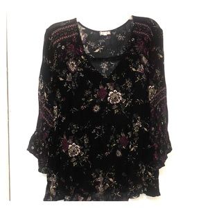 Black floral peasant blouse